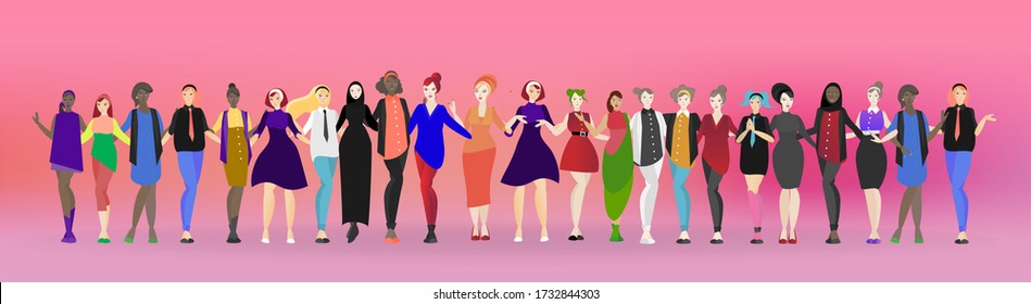 Different women. Various international females form around the world. Diverse cultures modern girls young and adult, Arabic, American, African, European, Indian and more. For web and print decoration.