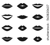 Different women's lips silhouettes vector set on white background