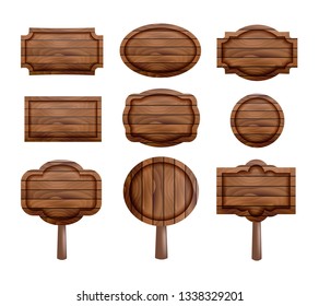 Different wood signs set. Vector illustration. Wooden boards collection