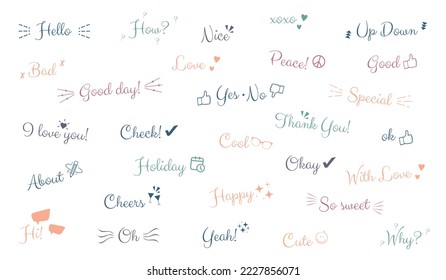 Different Words And Signs Icons Set - Simple Flat Vector Illustrations Isolated On White Background