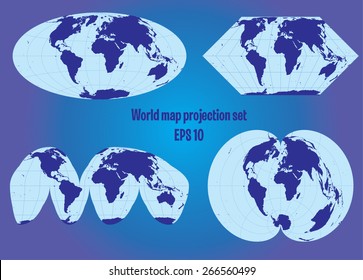 different world map projection set