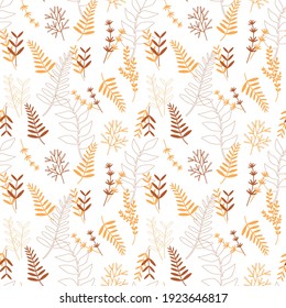 Different yellow and brown leaves. Beautiful pattern background. Vector illustration in line style. great for textile, bedding and wrapping paper.