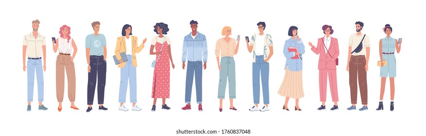 Different young modern people cartoon vector set