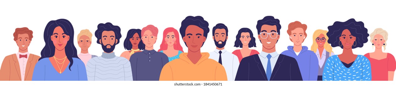 Different young people big crowd vector illustration 