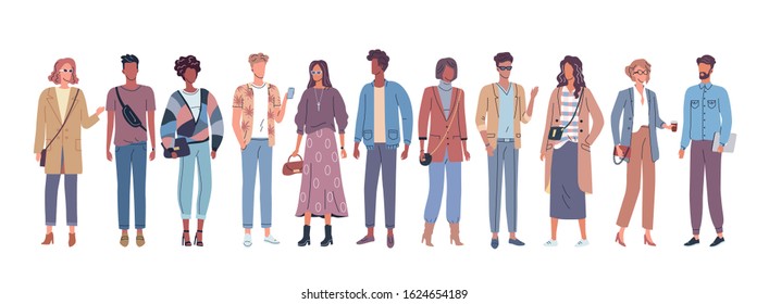 Different young people fashion street style cartoon vector illustration