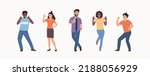 Different young women and men show Yeah positive gesture, approval gesturing. People stand full body. Flat style cartoon vector illustration. 