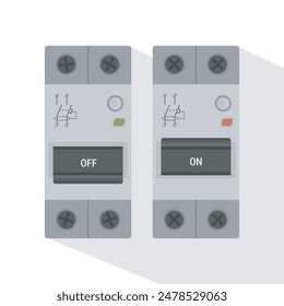 Differential circuit breaker for DIN rail mounting. Flat design. Vector illustration, EPS10