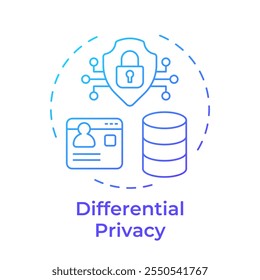 Ícone de conceito de gradiente azul de privacidade diferencial. Tipo de tecnologias de reforço da privacidade. Segurança dos dados. Ilustração de linha de forma redonda. Ideia abstrata. Design gráfico. Fácil de usar no artigo