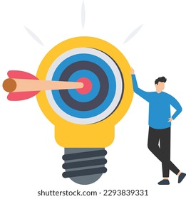 Differentiate strategy, Creative light bulb and target, man stand with target bulb
