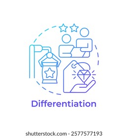 Differentiation blue gradient concept icon. Unique products and services. Competitive advantage of business. Round shape line illustration. Abstract idea. Graphic design. Easy to use in article