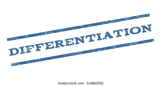 Differentiation watermark stamp. Text tag between parallel lines with grunge design style. Rubber seal stamp with unclean texture. Vector cobalt blue color ink imprint on a white background.