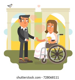 Differently abled bride on wheelchair in wedding 
