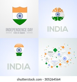 Differently India Flag Independence Day Concept Celebration Card, Background, Badges Vector Design Set