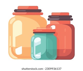 differents color glass jars icons isolated