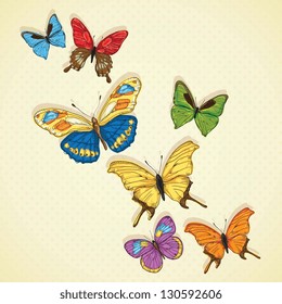 Differents Colors Icons, On Vintage Background. Vector Illustration