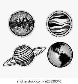 differents planets in the galaxy space