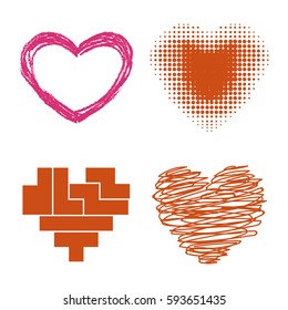 Differents style red heart vector icon isolated love valentine day symbol and romantic design wedding beautiful celebrate bright emotion passion sign illustration.