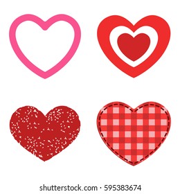 Differents style red heart vector icon isolated love valentine day symbol and romantic design wedding beautiful celebrate bright emotion passion sign illustration.