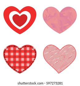 Differents style red heart vector icon isolated love valentine day symbol and romantic design wedding beautiful celebrate bright emotion passion sign illustration.