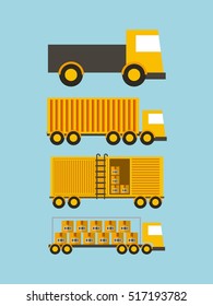 differents types of cargo trucks over blue background. import and export design. vector illustration