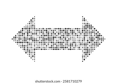 Different-sized dots halftone double arrow. A two-way direction symbol. Isolated on a white background.