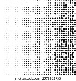 Different-sized dots linear gradient halftone. An arrangement of circular shapes that change in size.