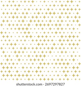 Different-sized gold stars halftone pattern. An alternating pattern of star-shaped symbols. Isolated on a white background.