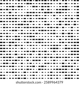 Different-sized rectangle shapes, halftone pattern. An arrangement of black rectangular symbols. Isolated on a white background.