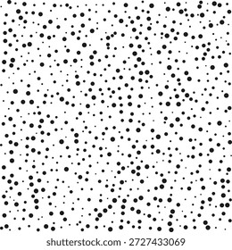 Different-sized stipple dots, halftone pattern. An abstract arrangement of black circular shapes in random sizes. Isolated on a white background.