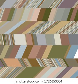 Differing width stripes leaning to random angles assembled into modern abstract pattern with neutrally muted colors