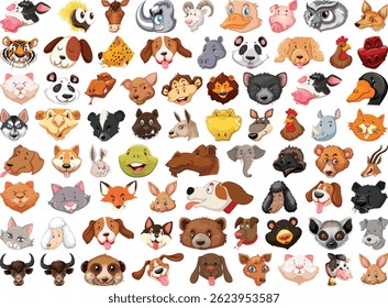 Differnt type of animals head set vector icon logo character premium illustration