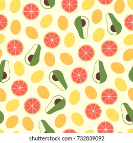 Differrent fruits seamless pattern. Background with colored tropical fruit illustration.