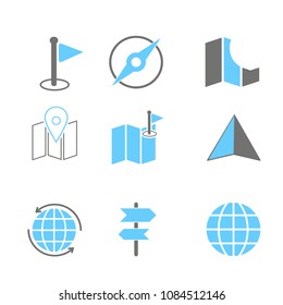 Differrent icons set about maps. Vector illustration on white background.