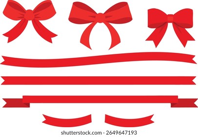 differrent red ribbon and bow christmas border