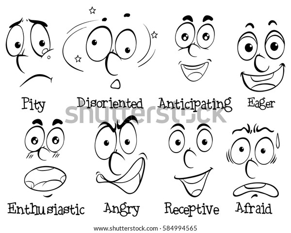 Diffferent Facial Expressions Words Illustration Stock Vector (Royalty