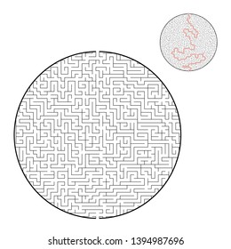 Difficult big maze. Game for kids and adults. Puzzle for children. Labyrinth conundrum. Find the right path. Flat vector illustration.