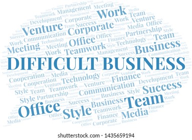 Difficult Business word cloud. Collage made with text only.