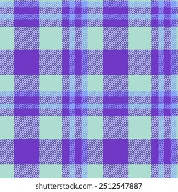 Difícil verificar fundo de textura, estrutura tartan tecido padrão. Vetor listrado xadrez têxtil sem emenda na paleta de cores violeta e clara.