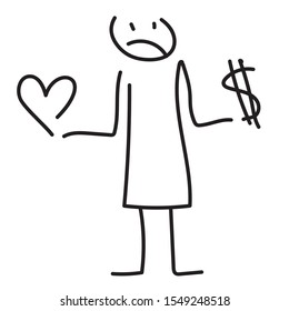 difficult choice between money and happiness - illustration