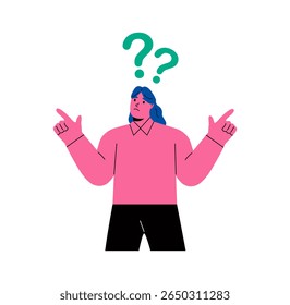 Escolha difícil entre duas opções. Mulher de negócios confusa faz uma escolha. Ilustração de vetor plano isolada no plano de fundo branco
