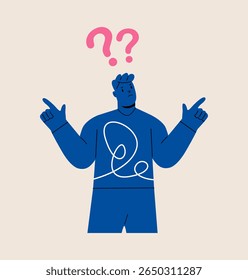 Escolha difícil entre duas opções. O homem confuso faz uma escolha.  Ilustração vetorial colorida

