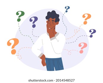 Difficult Choice Concept. Man Makes Business Decisions. Character Confused. Finding The Right Direction For Development. Cartoon Modern Flat Vector Illustration Isolated On A White Background