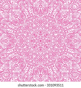 difficult circular pattern composed of curls and spirals drawn vector background carpet PINK