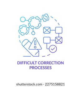 Difficult correction processes blue gradient concept icon. Fixing incorrect data system. Solve problems abstract idea thin line illustration. Isolated outline drawing. Myriad Pro-Bold font used