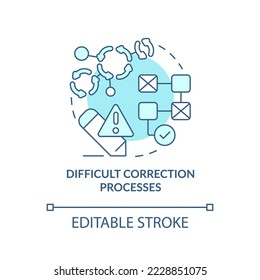 Difficult correction processes turquoise concept icon. Improve data system abstract idea thin line illustration. Isolated outline drawing. Editable stroke. Arial, Myriad Pro-Bold fonts used