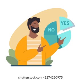 Difficult decision-making concept. Multiple options dilemma, problem of strategy vision. Confused character trying to find a solution. Flat vector illustration
