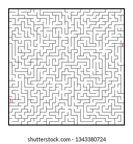 Difficult large square maze. Game for kids and adults. Puzzle for children. Labyrinth conundrum. Flat vector illustration isolated on white background