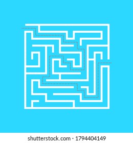 Difficult Maze Game Sign White Thin Line Labyrinth or Puzzle with Solution Concept. Vector illustration