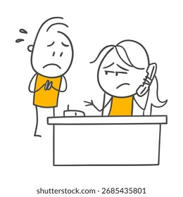 Der schwierige Moment des Kundenfeedback Die Hilflosigkeit des Mitarbeiters gegen negative Kommentare am Telefon empfangen.