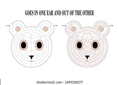 Difficult mouse labyrinth. Game for kids. Puzzle for children. One entrance, one exit. Labyrinth conundrum. Flat vector illustration isolated on white background. With answer